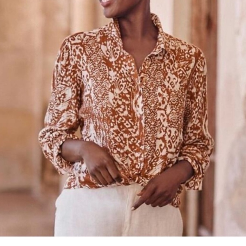 Garnet Hill Linen Casual Blouse size 2 Button Down